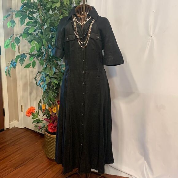 JM Collection Long Black Button Down Dress - Picture 1 of 13